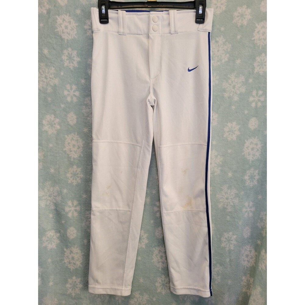 Nike Swingman Dri-Fit White Blue Piped Athletic Baseball Pants Youth STAINS